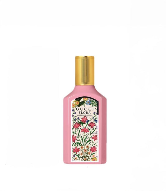 Gucci Flora Gorgeous Gardenia perfume bottle with gold cap, luxury Valentine's gift for her