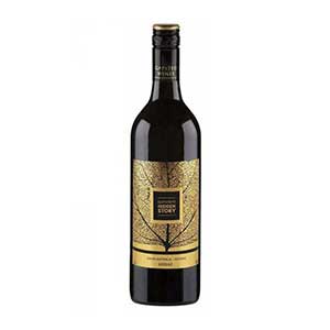 Premium red wine bottle with gold foil capsule and ornate leaf-patterned label, perfect for celebratory gifting
