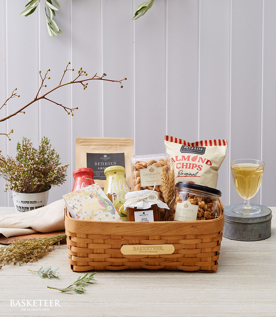 Blissful Bites Sampler gift basket with granola, almonds, jam, and gourmet wellness treats for New Year