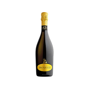 Golden Indulgence prosecco with gold foil neck, Christmas gift wine bottle on white background