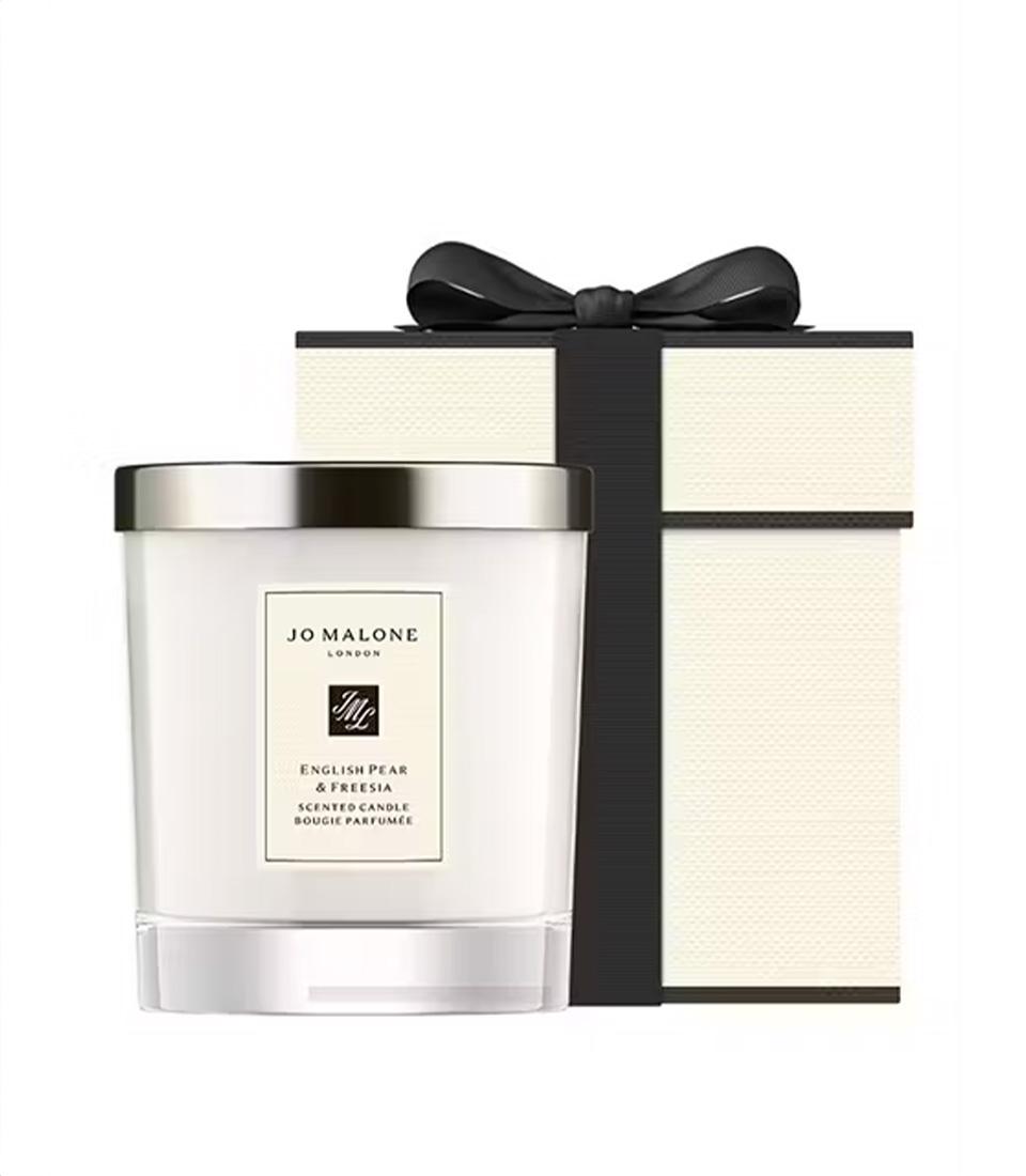 Jo Malone English Pear & Freesia scented candle with cream gift box and black ribbon