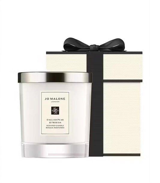 Jo Malone English Pear & Freesia scented candle with cream gift box and black ribbon
