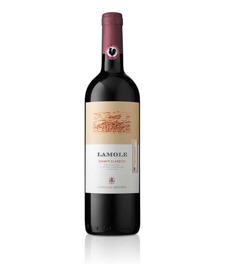Gran Selezione Chianti Classico Docg red wine bottle with black rooster seal