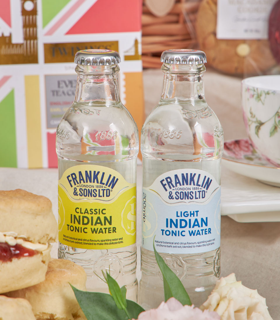 Charlotte Bakery Afternoon Tea gift set with scones, jam, cream, Franklin tonic water, and Twinings tea selection