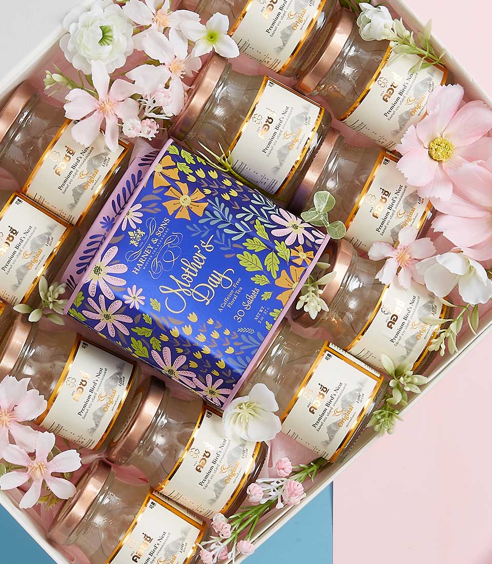 Deluxe bird's nest gift box with premium jars and floral tea for Mother's Day