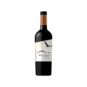 Premium red wine bottle with artistic bird label, holiday luxury gift hamper