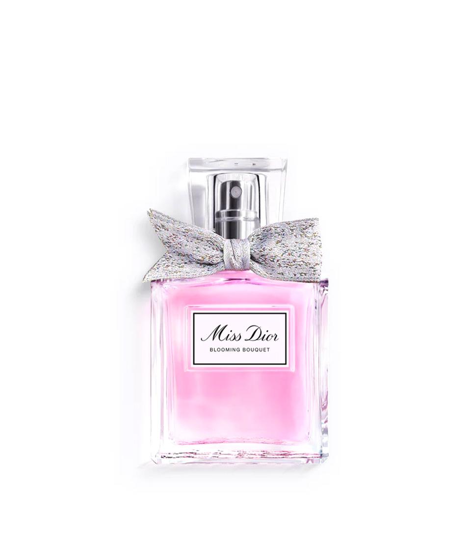 Light pink Miss Dior Blooming Bouquet perfume with silver bow, ideal gift for her birthday