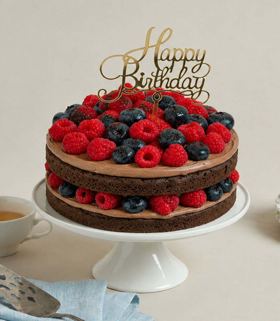 Charlotte Bakery artisan chocolate birthday cake delivery Bangkok, featuring two naked layers filled with creamy