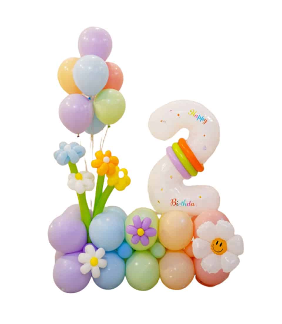 Daisies & Number Balloons Set | Basketeer Bangkok Same-day Delivery