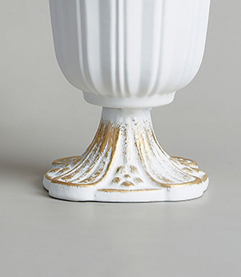 White fluted vase with distressed gold pedestal base, neoclassical design for elegant home decor or luxury gifting