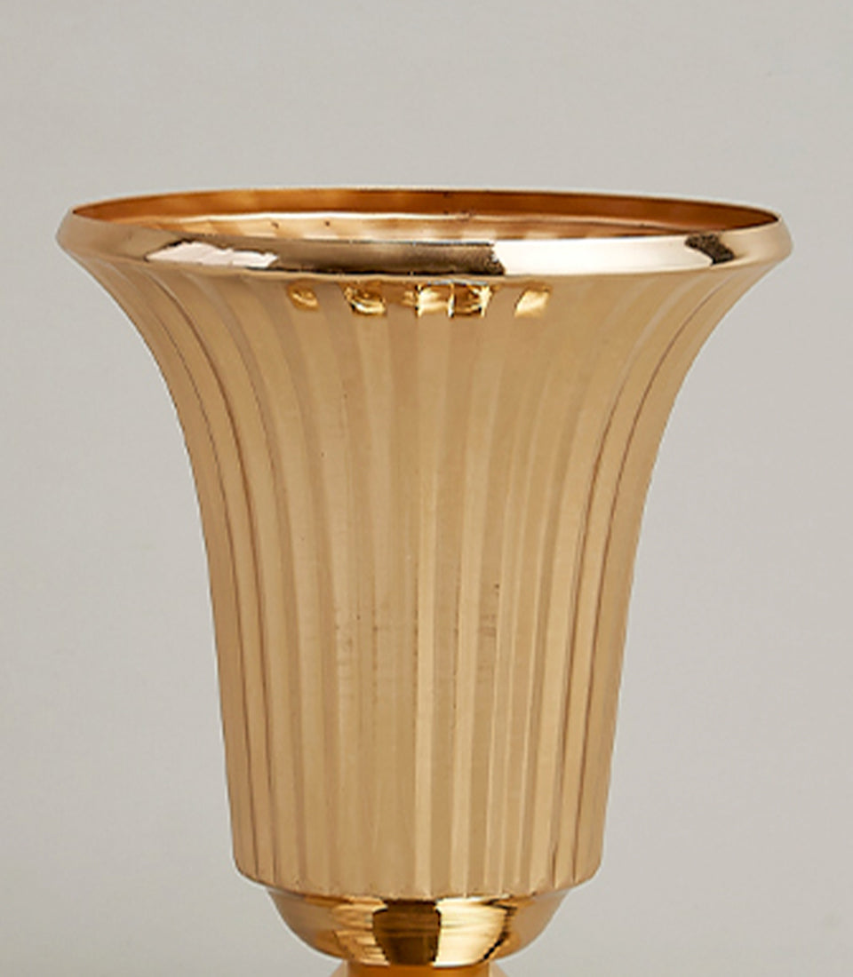 Golden fluted metal vase with polished trumpet rim, luxury gift accessory