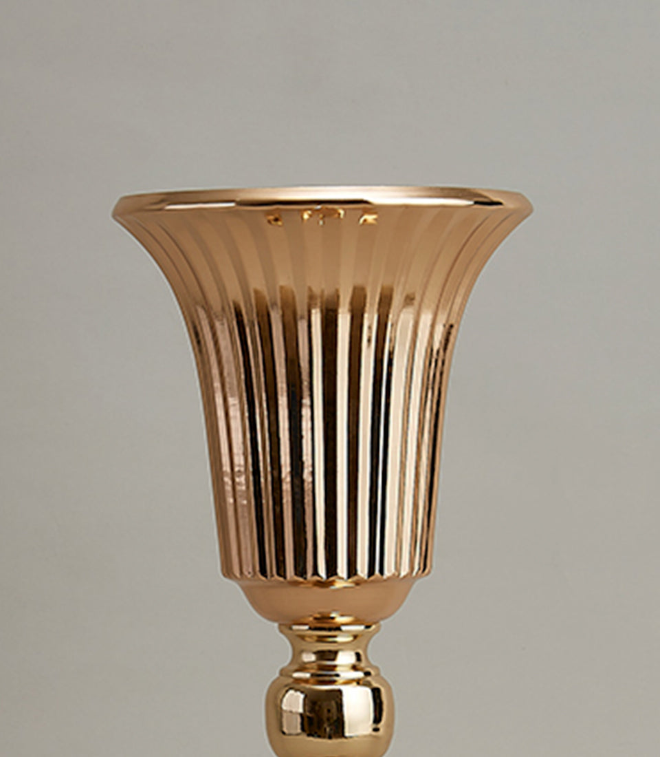 Polished gold vase with fluted trumpet mouth and ornate stem, luxury gift decor