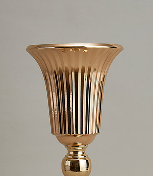 Polished gold vase with fluted trumpet mouth and ornate stem, luxury gift decor