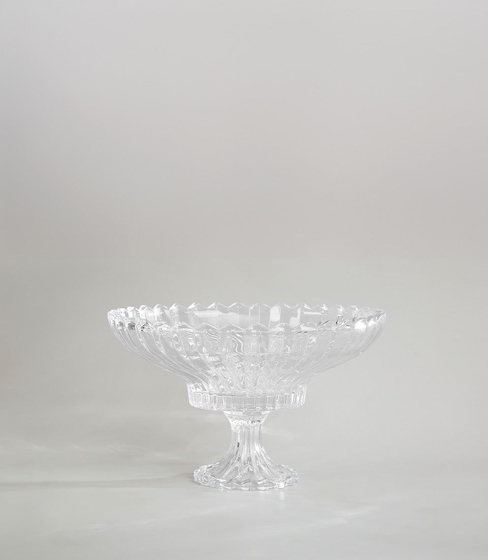 Crystal Splendor clear glass footed vase with scalloped rim and fluted design