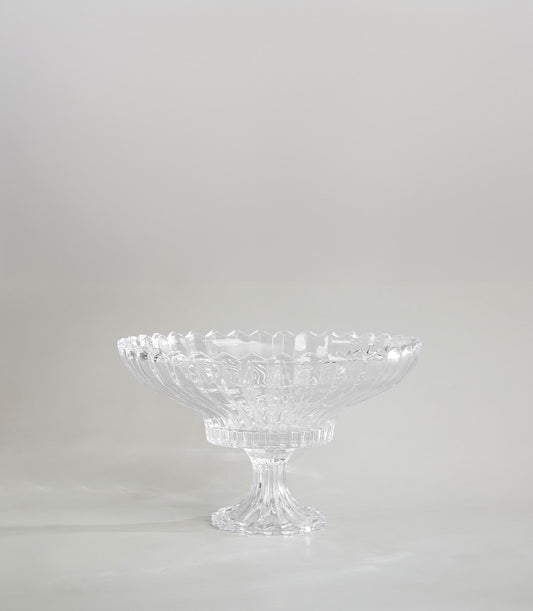Crystal Splendor clear glass footed vase with scalloped rim and fluted design