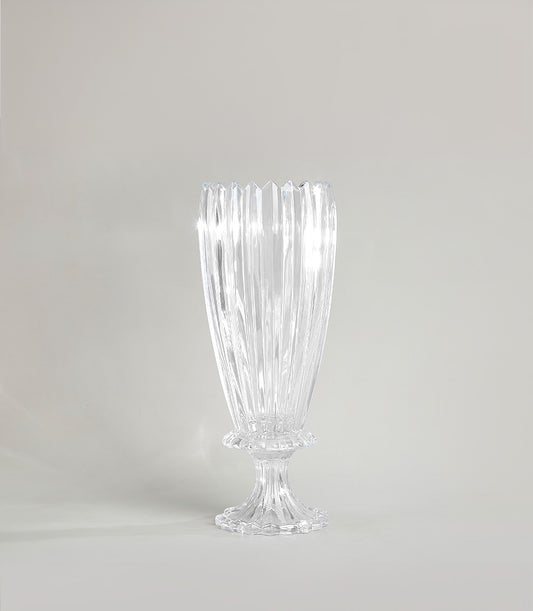 Clear glass fluted vase with pedestal base and scalloped rim for premium home décor or gifting