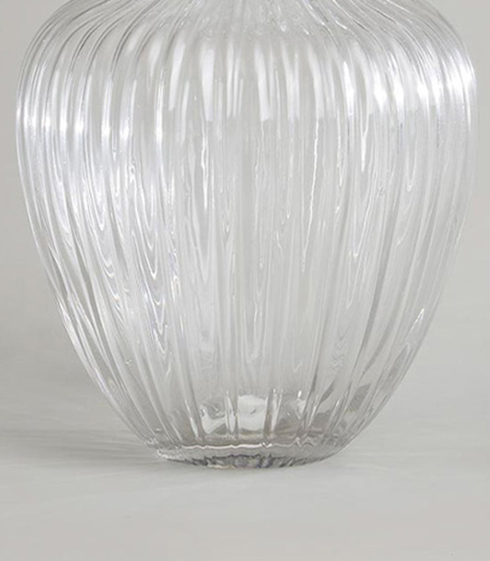 Clear glass ribbed vase with ruffled rim for fresh flowers and luxury home décor
