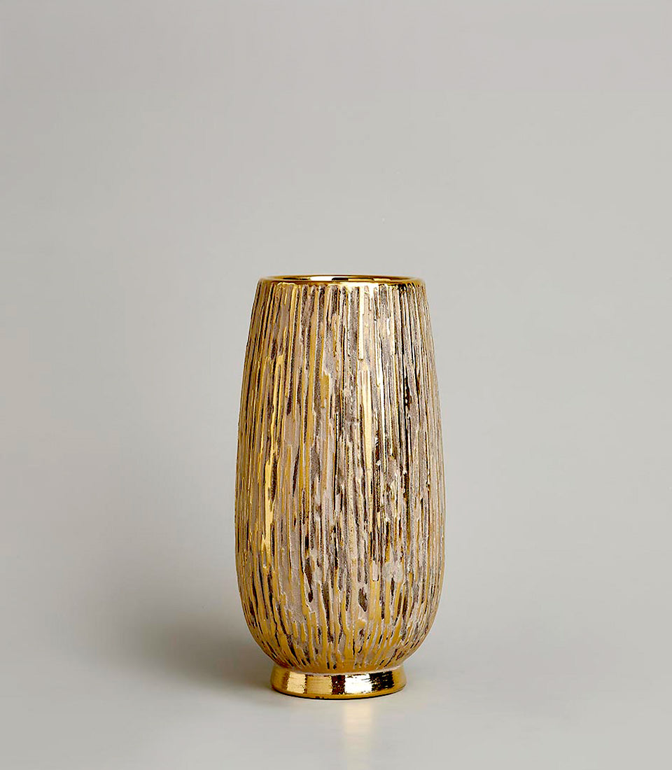 Rustic gold striped vase with cream texture for luxury home gifting