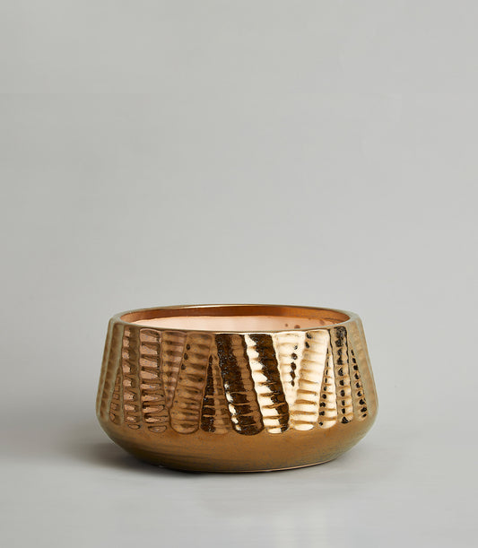 Luxe Mirage hammered bronze vase with textured fluted design and pale interior