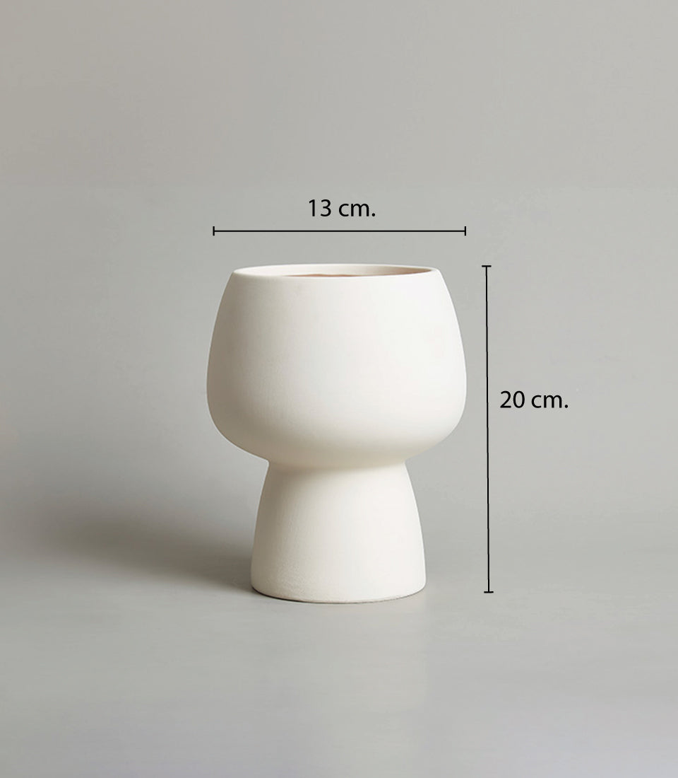 Modern off-white ceramic vase with organic mushroom shape, 20cm height, matte finish for contemporary gifting