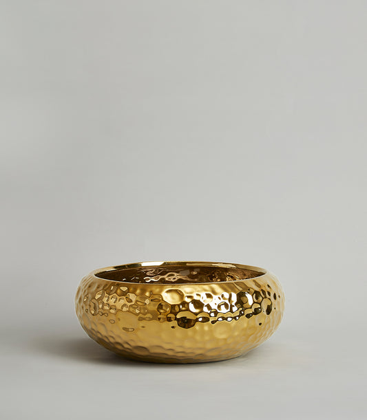 Large hammered gold ceramic bowl with textured metallic finish for luxury home decor or gifting