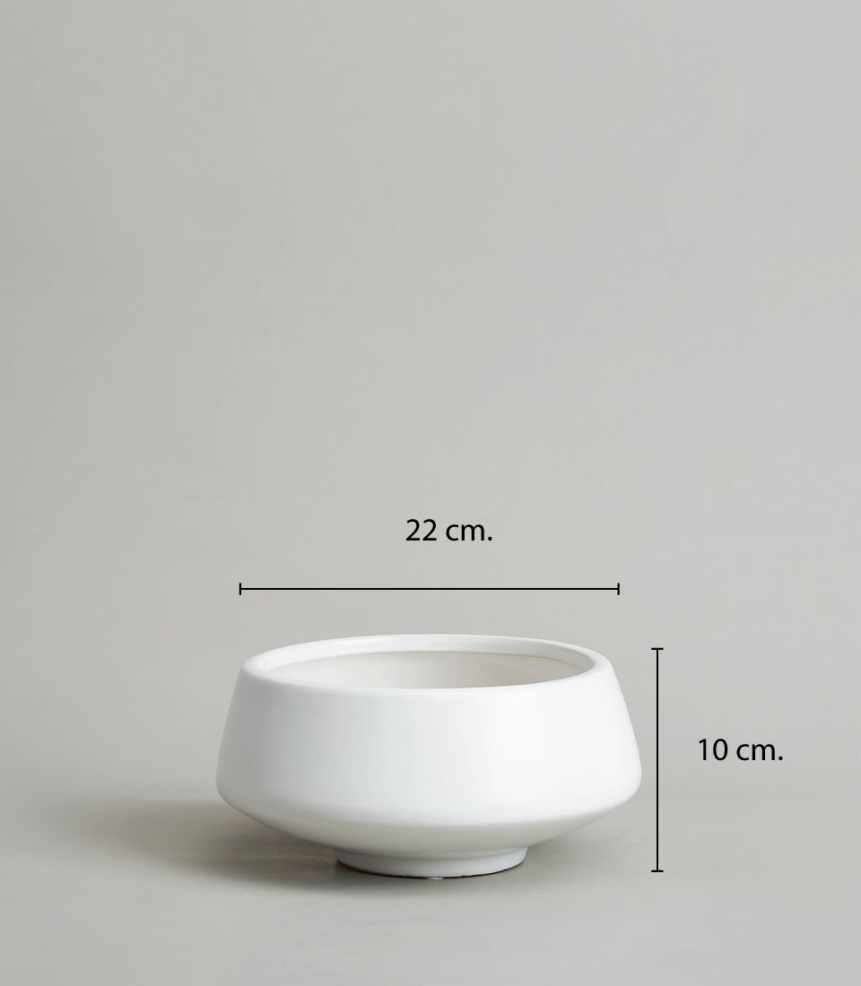 White ceramic bowl-shaped vase, 22cm wide, minimalist gift for home décor