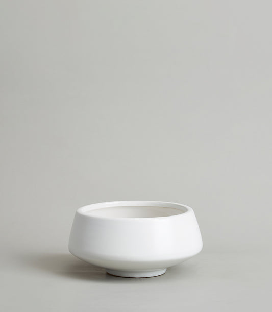 White ceramic bowl vase with minimalist tapered design, premium gift accessory