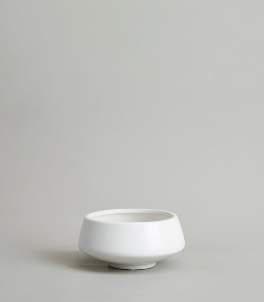 White ceramic bowl-shaped vase with modern minimalist design for premium gifting