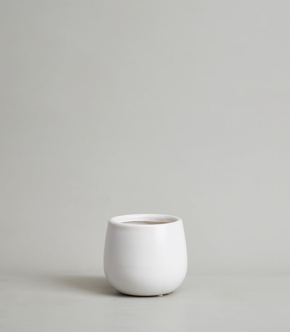 White ceramic cylindrical vase with matte finish and tapered rim