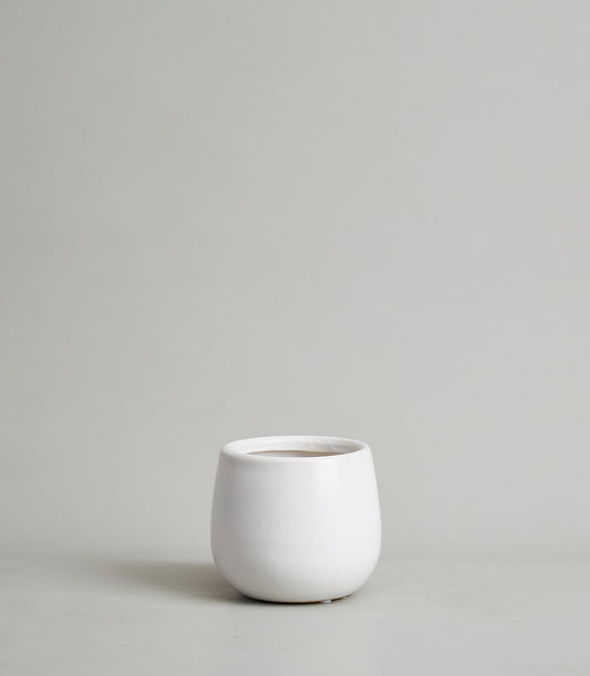 White ceramic cylindrical vase with matte finish and tapered rim