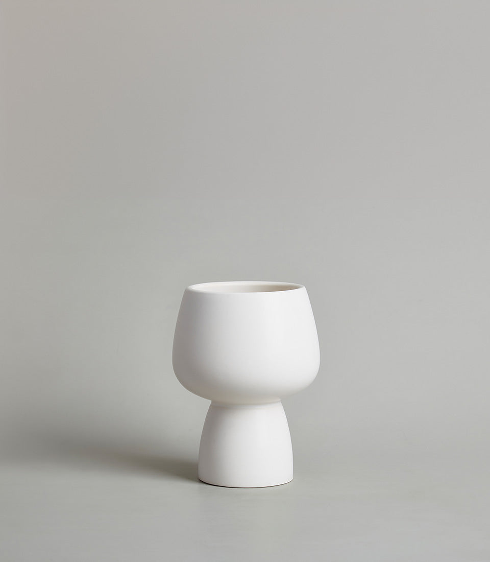 Modern white ceramic chalice vase with tapered mushroom shape