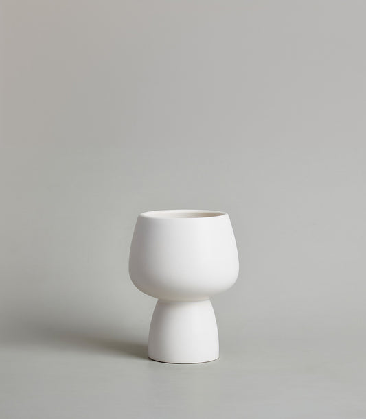 Modern white ceramic chalice vase with tapered mushroom shape