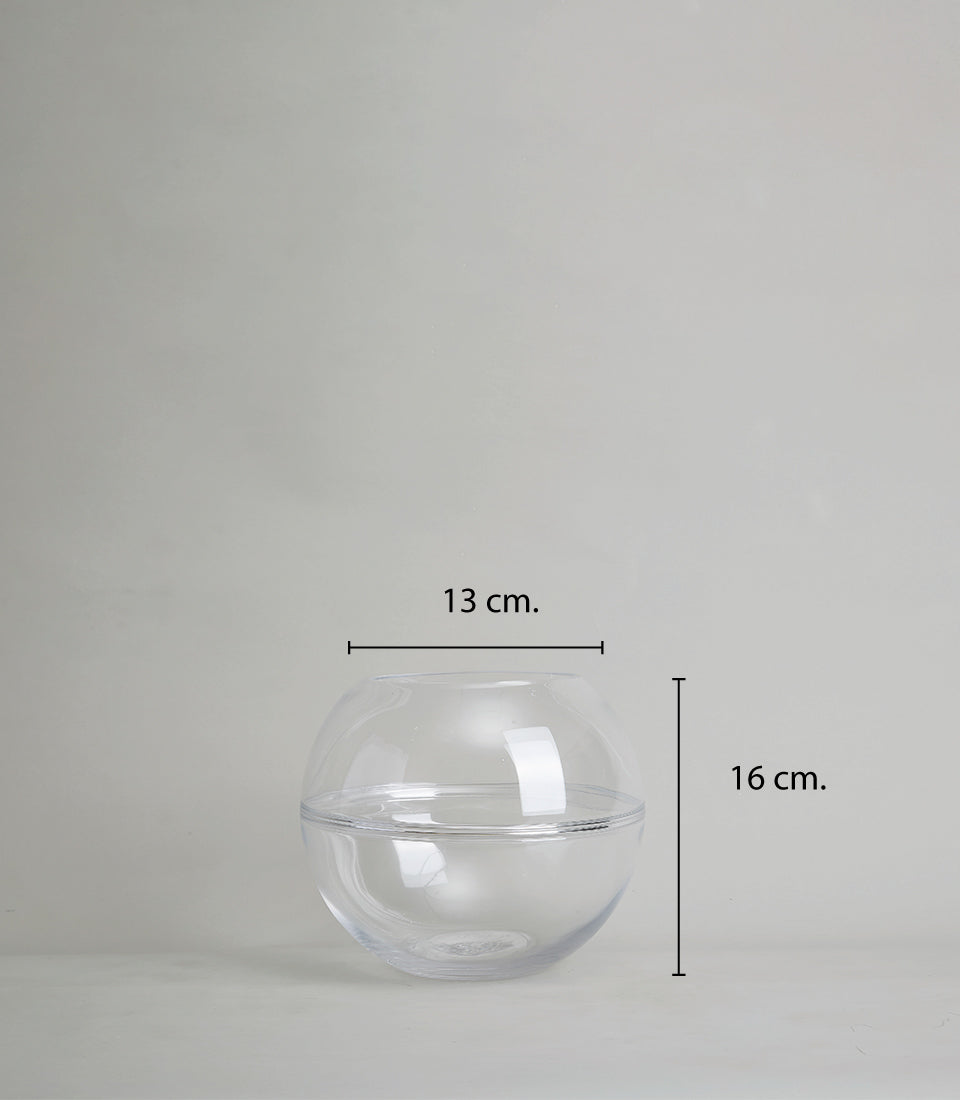 Clear glass bubble vase, 16cm tall, modern spherical design for fresh flowers