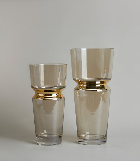 Elegant glass vases with gold banding. Perfect for premium flower arrangements from Flowers by Basketeer in Bangkok.