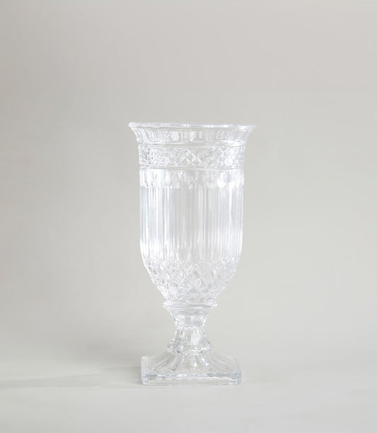 Crystal fluted glass vase with diamond-patterned relief and pedestal base, luxury gift decor