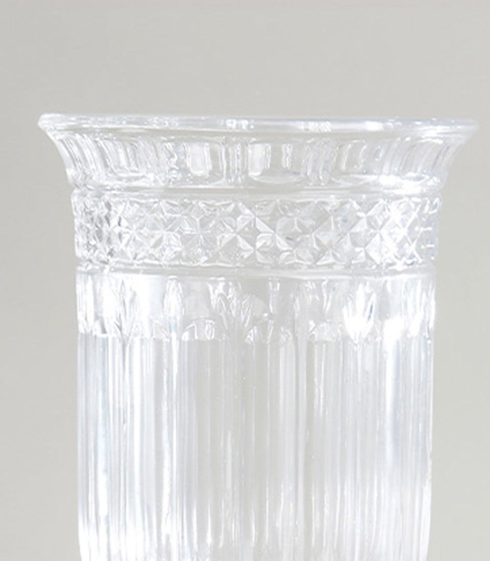 Crystal fluted vase with diamond-patterned band, clear glass luxury gift piece