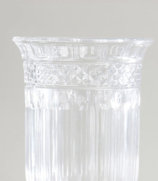 Crystal fluted vase with diamond-patterned band, clear glass luxury gift piece