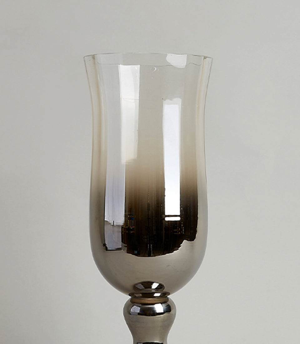 Tall ombre silver glass pedestal vase with gradient bronze finish and polished metal base