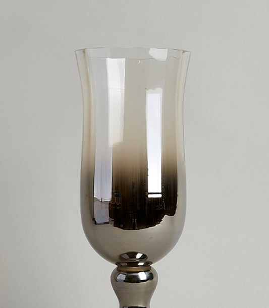 Tall ombre silver glass pedestal vase with gradient bronze finish and polished metal base