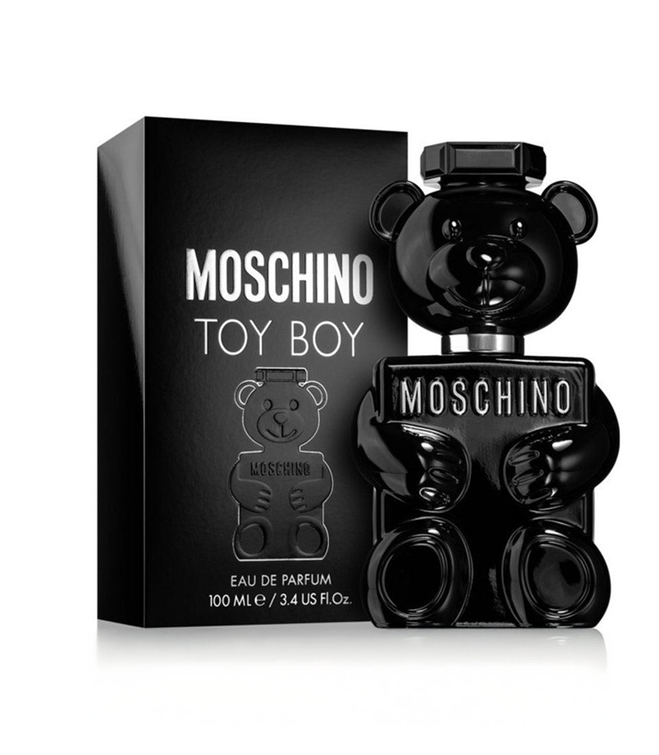 Black Moschino Toy Boy teddy bear eau de parfum with matching packaging, luxury Valentine gift for him