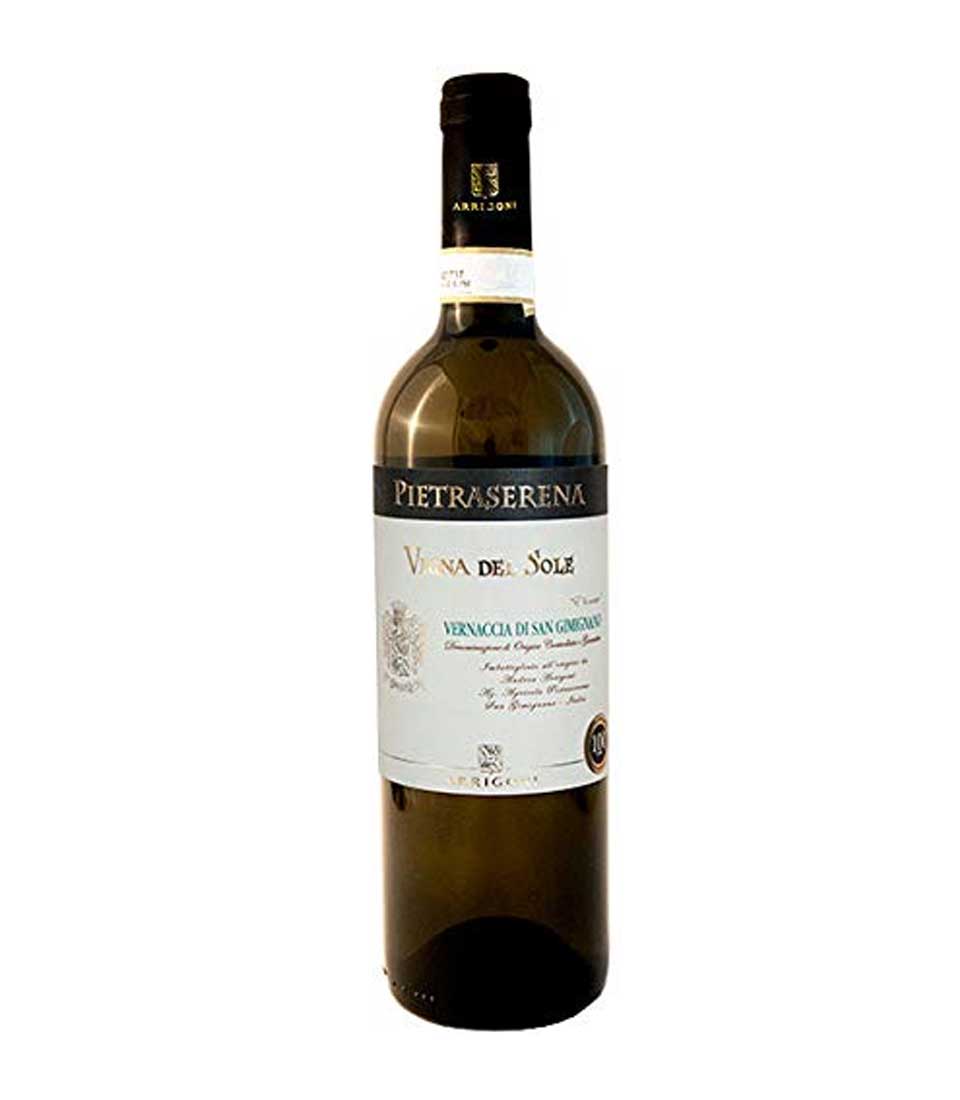 Pietraserena Vigna Del Sole Vernaccia di San Gimignano white wine bottle in dark green glass