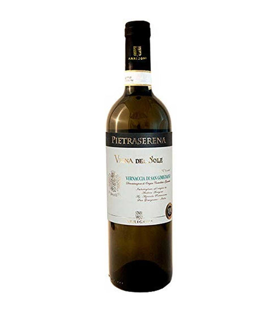 Pietraserena Vigna Del Sole Vernaccia di San Gimignano white wine bottle in dark green glass