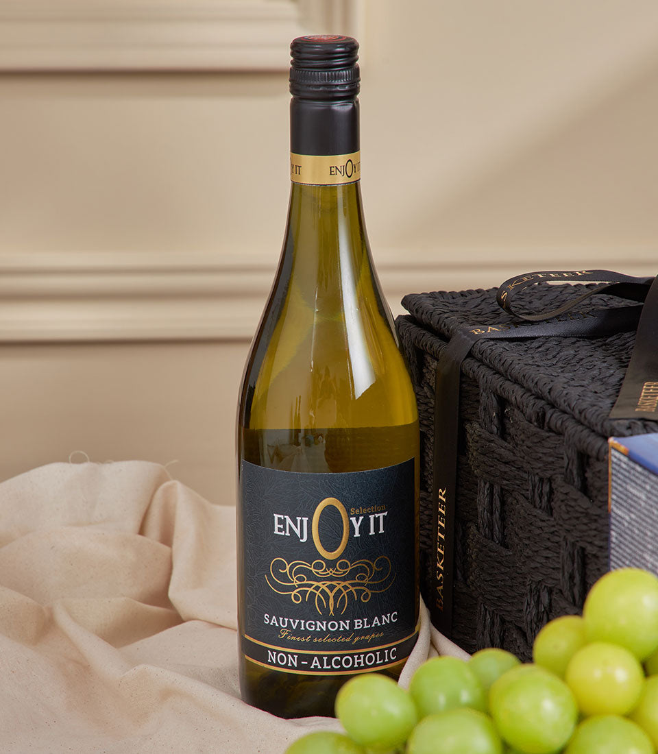 Premium cabernet and gourmet cheese gift basket with wine, grapes, and artisan selection