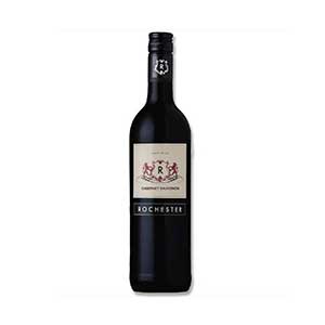Premium red wine bottle with cream label and gold crest detailing, classic Christmas gift selection