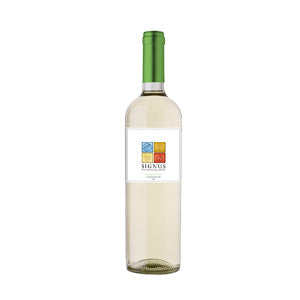 Premium white wine gift with festive green foil seal and colorful label detail