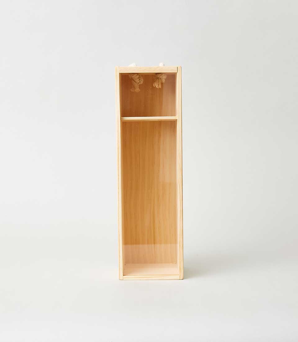 Light wooden wine box with acrylic lid and two compartments, empty gift hamper