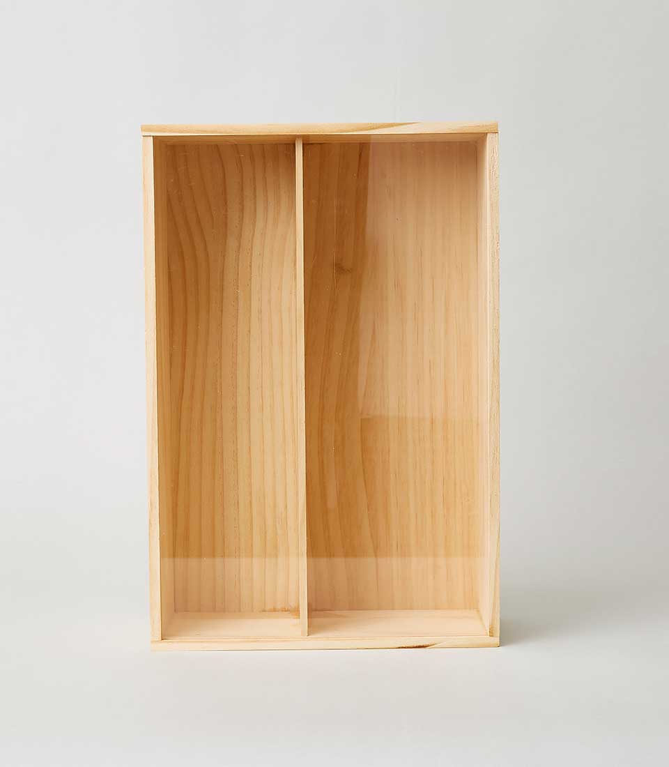 Natural pine wooden gift box with two compartments for artisan storage and gifting