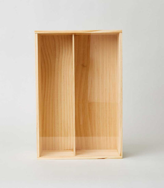Natural pine wooden gift box with two compartments for artisan storage and gifting