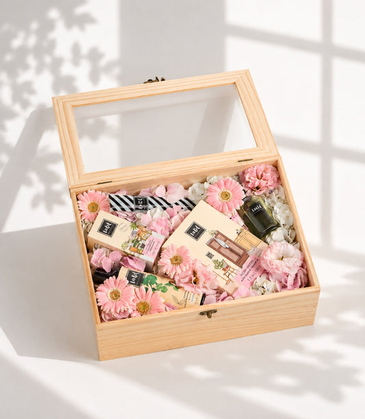 Lalil White Floral Spa Wooden Basket for Mum