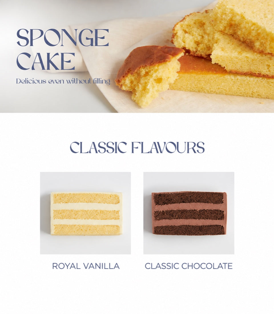 Artisan Charlotte Bakery sponge cake, showing a broken piece and a sliced rectangle